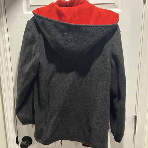 Authentic Mackintosh Vest Coat Hooded  100% Wool Dark Gray Red Women's Size 10 - Picture 6 of 10